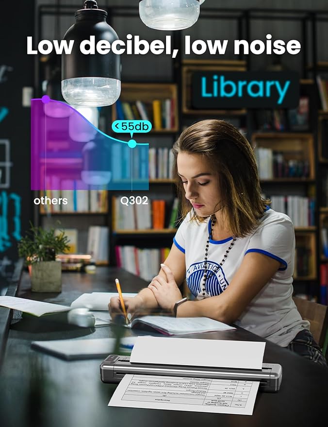 Phomemo Upgraded Q302 Portable Printer, Ultra-High 300dpi Inkless Printer Silent Printing, Wireless Bluetooth Thermal Printer Compatible with Phone & PC, Compact Printers for Business Travel