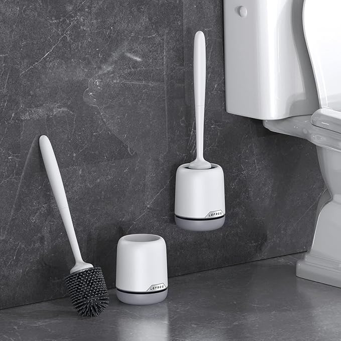Lefree 2 Pack Silicone Toilet Bowl Brush and Holder Set with Ventilated Holder, Floor Standing & Wall Mounted Toilet Scrubber