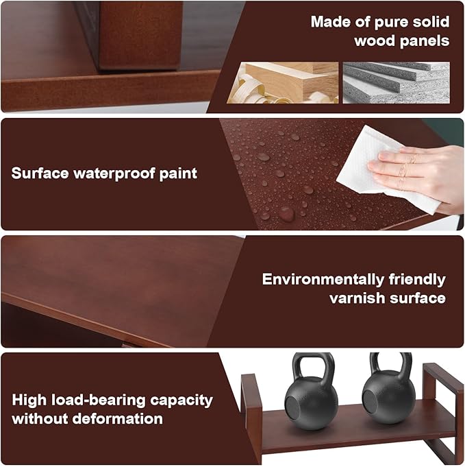 Desk Organizer - Adjustable & No Assembly Needed, Solid Pine Wood, Desktop Shelf Holds up to 130lbs for Office, Books, Bathroom Storage & Organization-Walnut Colour