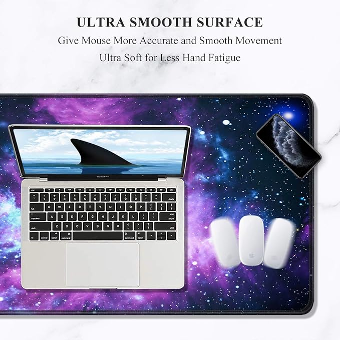 Auhoahsil Large Gaming Mouse Pad, Galaxy Theme XXL 35.4 x 15.7 in Desk Pad Stitched Non-Slip Rubber Long Computer Mousepad Thin Extended Full Size Desk Mat for Desktop, Laptop, Wireless Mice, Purple