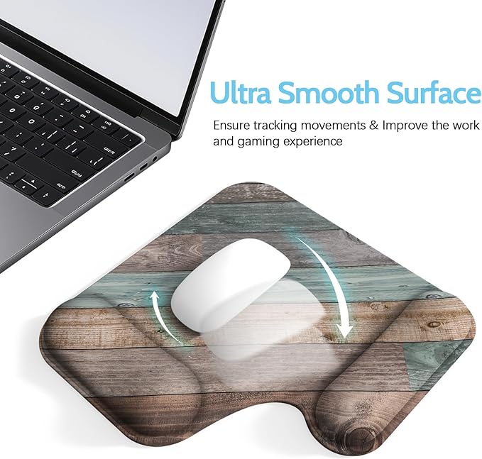 Ergonomic Mouse Pad with Gel Wrist Rest (1"& 1.2" Dual Height) - Mouse Pads Compact Mousepad Desk Mat Office, Gaming & Carpal Tunnel Relief | Non-Slip Rubber Base Rustic Wood Pattern