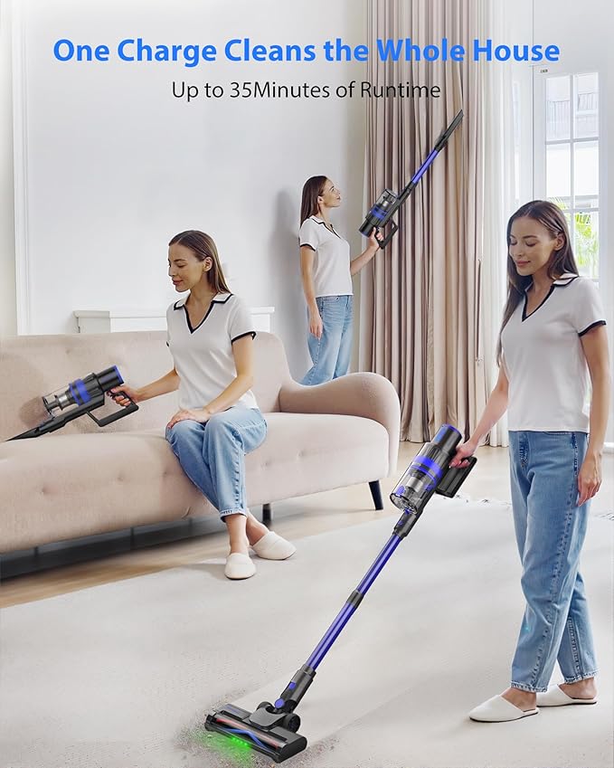 XenonLab Cordless Vacuum Cleaner, 45KPA Stick Vacuum Cleaners for Home, 6-in-1 Rechargeable Lightweight Vacuum, Up to 35Mins Runtime, with Powerful Suction for Carpets, Pet Hair, Hardwood Floors