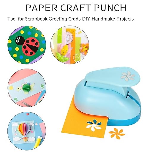 Craft Punches 8 Pack with 4 Sticker Paper, 0.6inch Hole Punch Shapes Medium Paper Punch Shapes, Craft Hole Punch for DIY Scrapbooking Nail Art Craft Punchers Supplies