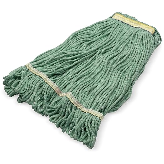 SPARTA Flo-Pac Acrylic Mop Head, Loop-Ended, Narrow Band with 1" Yellow Band for Organized Cleaning, Small, Green, (Pack of 12)