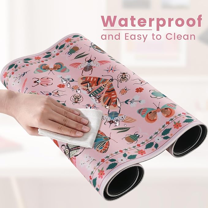 HAOCOO Pink Desk Pad Mat, Cute Keyboard Mat, Large Mouse Pad for Desk, Cute Desk Mat with Edge Stitched, Non-Slip Desk Pad for Keyboard and Mouse, Gaming, Office