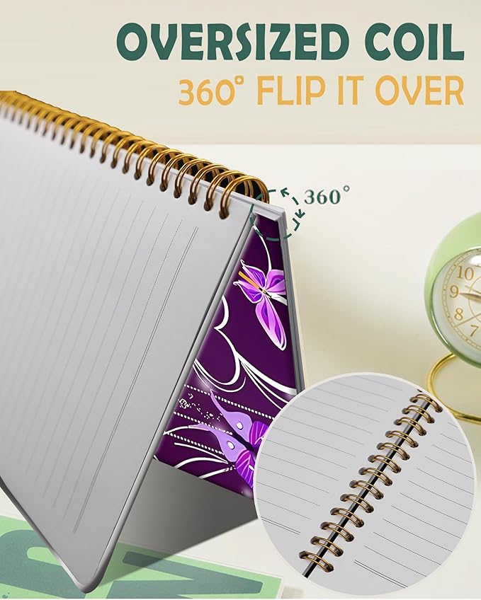 Ruled Spiral Writing Notebook,A5 Hardcover Lined College Journal for Women,Strong Twin-Wire Binding with Premium Paper,8.4" X 6",Perfect for School,Office,Home(Purple Heart Butterfly)