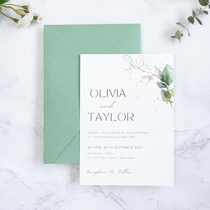 PONATIA 50PCS A7 Envelopes, 5.25x7.5 Sage Green Envelopes, Perfect for 5x7 Wedding Invitation Cards, Christmas Gift Cards, Greeting Cards, Birthday Baby Shower Invitations