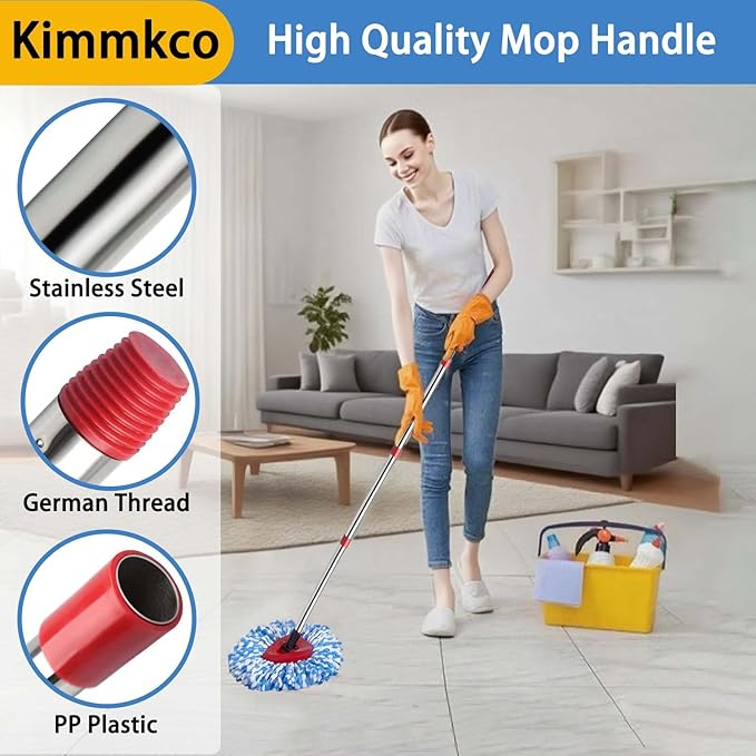 Small Spin Mop Replacement Head for O Cedar RinseClean 2-Tank System, 4 Fluffy Microfiber Mop Refills with 1 Small Base & 1 Scrubber Head & 30-58in Mop Handle, Deep Clean, Machine Washable
