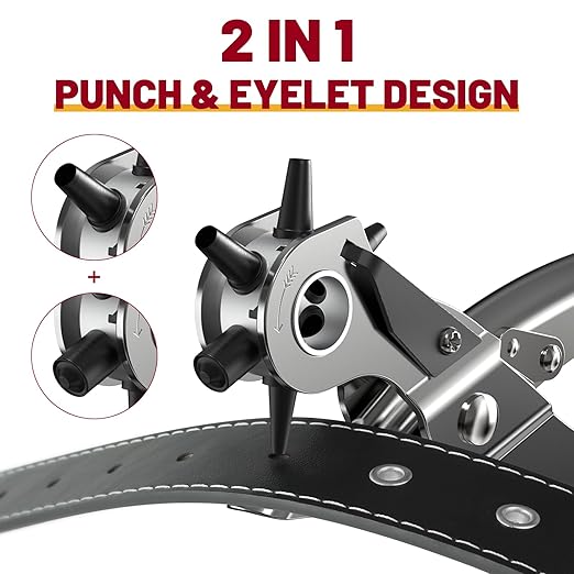 NEU MASTER 2 in 1 Leather Hole Punch Eyelet Tool Kit, 3/16" 4.5mm Revolving Hole Puncher, Eyelet Pliers, Metal Eyelets for Fabric Shoes Leather Clothes Belt