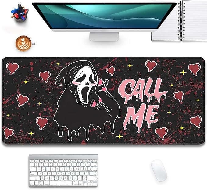 Call Me Mouse Pad Ghostface Desk Pat,Mouse Mat Large Desk Mat for Desktop,Stitched Edges Non-Slip Waterproof Rubber Base Mous Mat for Office Computer Keyboard Laptop and Home(27.5X11.8 in)