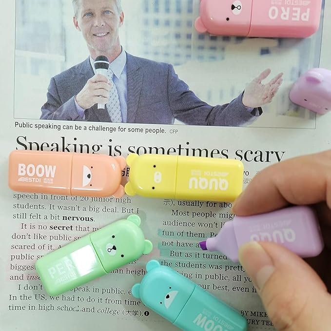 Leery Novelty Cute Mini Bear Highlighter Pens & Assorted Macaron Colors Chisel Tip Pastel Pens for Office,Writing & School Office Supplies (6)