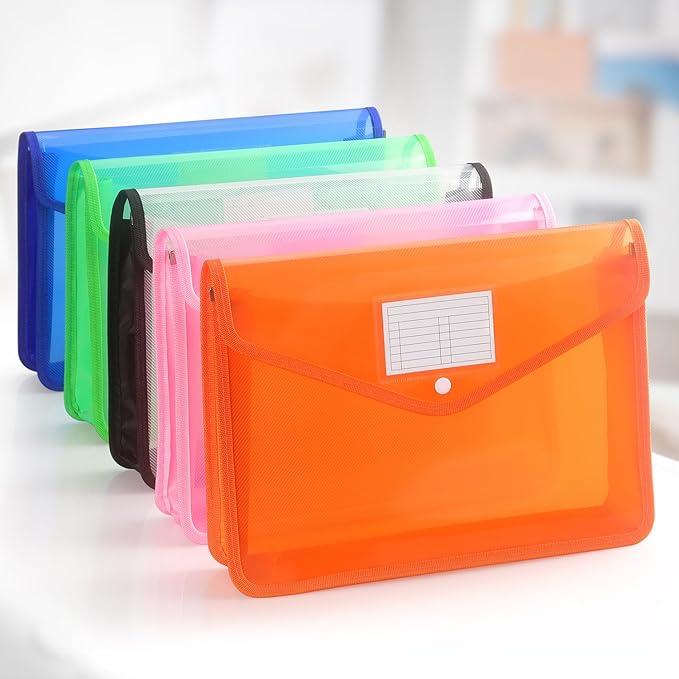 Plastic Expanding File Folder, Transparent envelopes with Snap Closure, No Dividers, Large Capacity, Fit Letter/A4 Size (Orange)