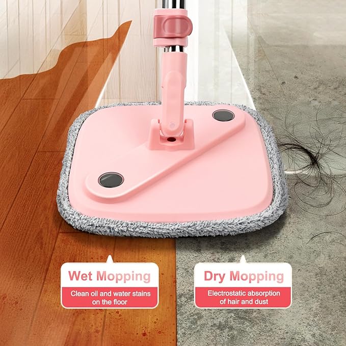 KZKR Square Spin Mop and Bucket Set with Self Separation Dirty and Clean Water System, Self Wringing 360° Rotating Mops Head with 6 Replaceable Microfiber Pads for Home Floors Cleaning