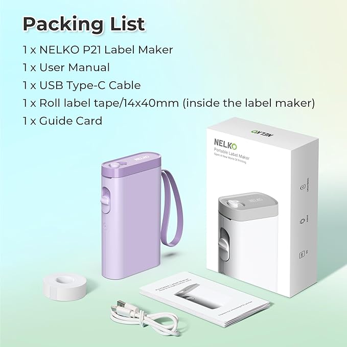 Nelko Label Maker Machine with Tape, P21 Bluetooth Label Printer, Wireless Mini Label Makers with Multiple Templates for School Office Home, Purple