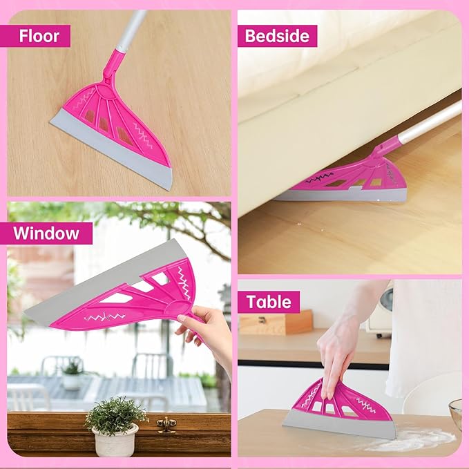 Magic Broom, Squeegee Broom for Floor Cleaning, Multifunctional Floor Squeegee with Aluminum Adjustable Handle, 60’’ Magic Silicone Broom for Glass, Fine Dust, Pet Hair, Liquids(Hot Pink)