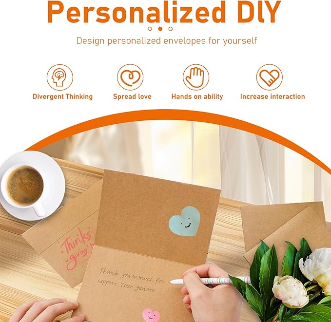 100 packs Brown Blank Note Cards and Envelopes 4 x 6 Heavyweight Folded Cardstock and Printable A4 Envelopes Self Seal for Greeting Cards, Festival Blessings, Mailiing, Invitations