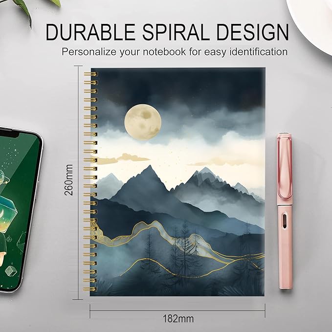 Spiral Journal Notebook for Women,A5 College Ruled Notebooks 6"x 8.4", 120 Pages Lined Journal with Premium Thick Paper,Perfect for School Office Home Gifts(abstract mountain cloud)