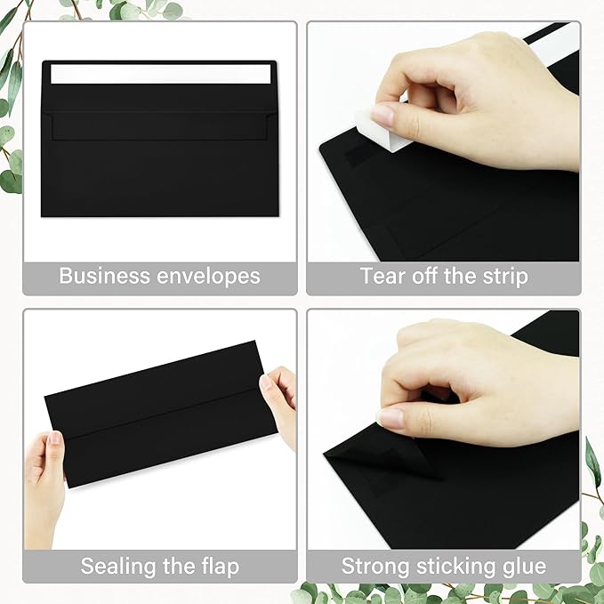 50 Pack #10 Business Envelopes, Self Seal Standard Black Envelopes for Secure Business & Legal Mailing, Office, Checks, Letter, Invoices, 4 1/8 x 9 1/2 Inches