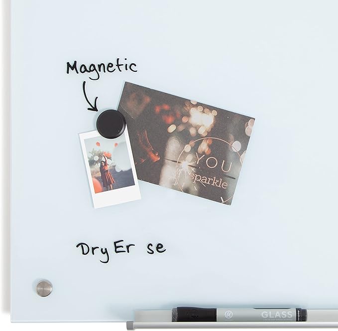 U Brands Magnetic Glass Dry Erase Board with Silver Grommets, Office Supplies, 24” x 18" Inches, Includes Dry Erase Marker
