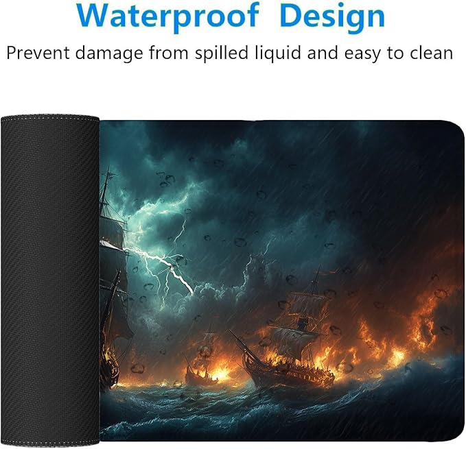 Pirate Ships Desk Pad Mouse Pad Ocean Lightning Dark Movie XL Mouse Pad Large Mousepad Extended Laptop Keyboard Mat Gaming Desk Pad Mouse Mat Office Computer Keyboard Laptop Home 31.5"x11.8"
