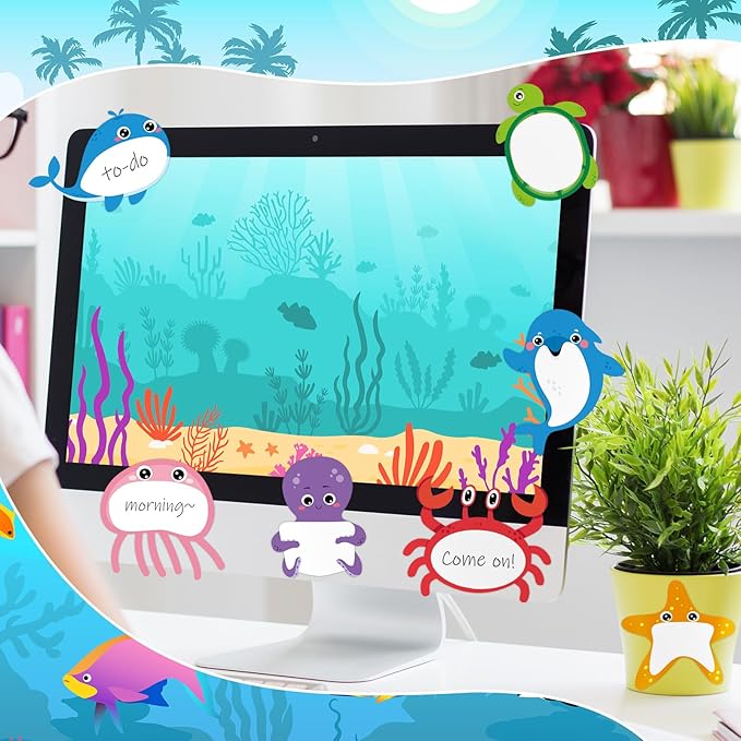 Yinder 24 Pads Cute Sticky Notes Kawaii Fun Animal Sticky Notes Pads Bulk Cartoon Memo Self Adhesive for Veterinary Gift Office School Tab Party Supplies(Ocean Animals)