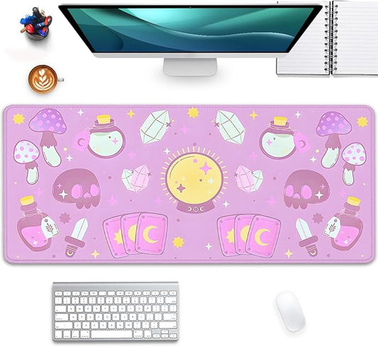 Kawaii Purple Desk Mat,Desktop Mat for Cute Witchy Elements Mouse Pad,Extended Keyboard Mousepad Large for Computer Laptop,Mouse Pad for Girl Women Gamer Desk Decor(27.5X11.8 in)