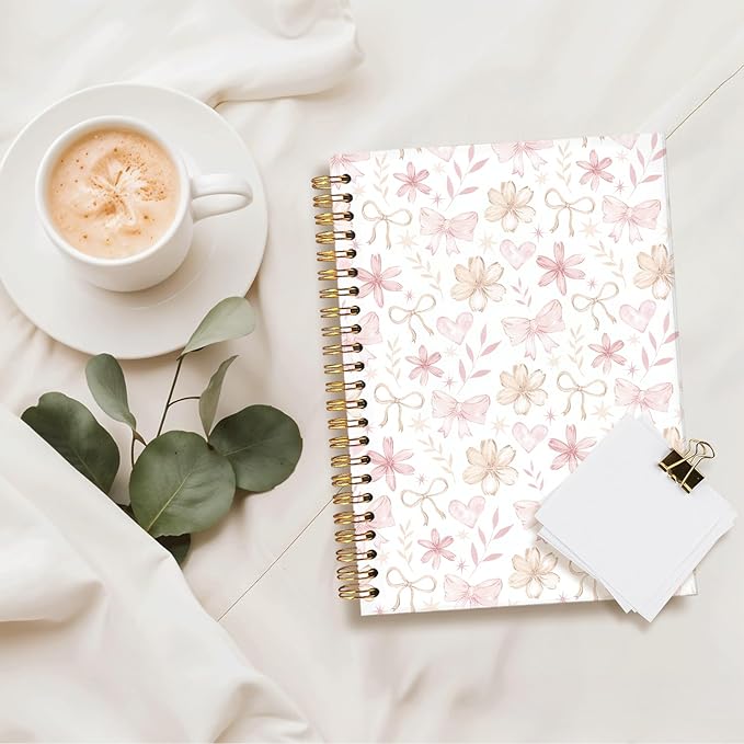Floral Spiral Notebook for Women Girls, Cute Notebooks for Women Girls, Coquette Pink Bow Floral Journal A5, Gift for Women, Pretty Gift for Teen Girls Students