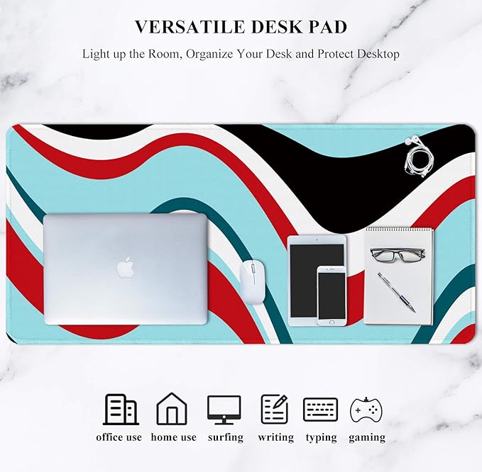 Auhoahsil Large Mouse Pad, Full Desk XXL Extended Gaming Mouse Pad 35" X 15", Waterproof Desk Mat w/Stitched Edge, Non-Slip Laptop Computer Keyboard Mousepad for Office & Home, Colorful Marble Design