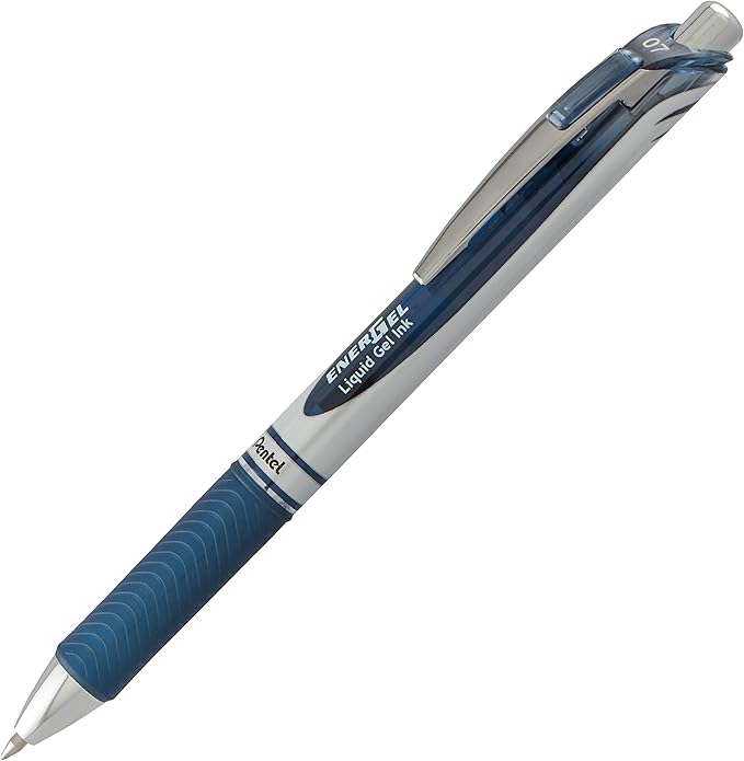 Pentel EnerGel RTX Retractable Liquid Gel Pen, (0.7mm) Metal Tip, Medium Line, Navy Blue Ink, 12 pack (BL77-CA)