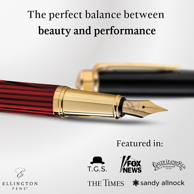 Ellington Pens Luxury Fountain Pen Set - Smooth Medium Nib - Includes 3 Ink Cartridges, Refillable Ink Converter, Gift Box-Fountain Pens For Writing, Calligraphy, Journaling, Sketching (Crimson Blend)