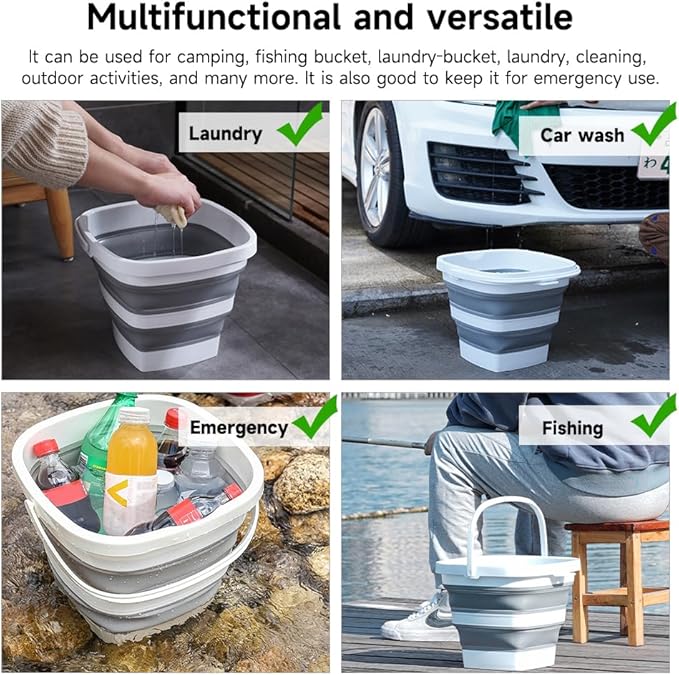 Collapsible Plastic Bucket with Handle 0.79 Gallon (3L) Each Foldable Rectangular Tub for Cleaning Camping Essentials Space Saving Outdoor Portable Bucket for Camping