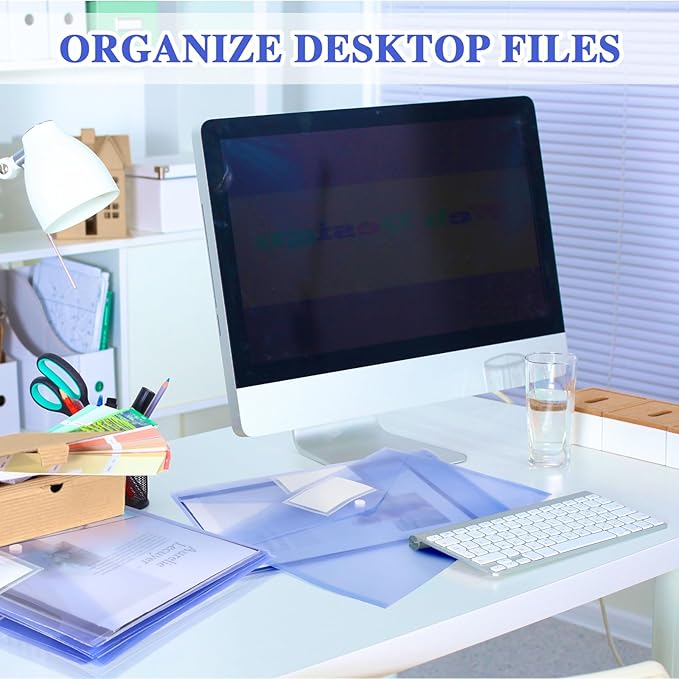 Yeaqee 50 Pcs Plastic Envelopes Poly Envelopes File Folders with Snap Button Closure Clear Folders for Documents US Letter A4 Size Filing Holder with Label Pocket for Home Office School(Blue)