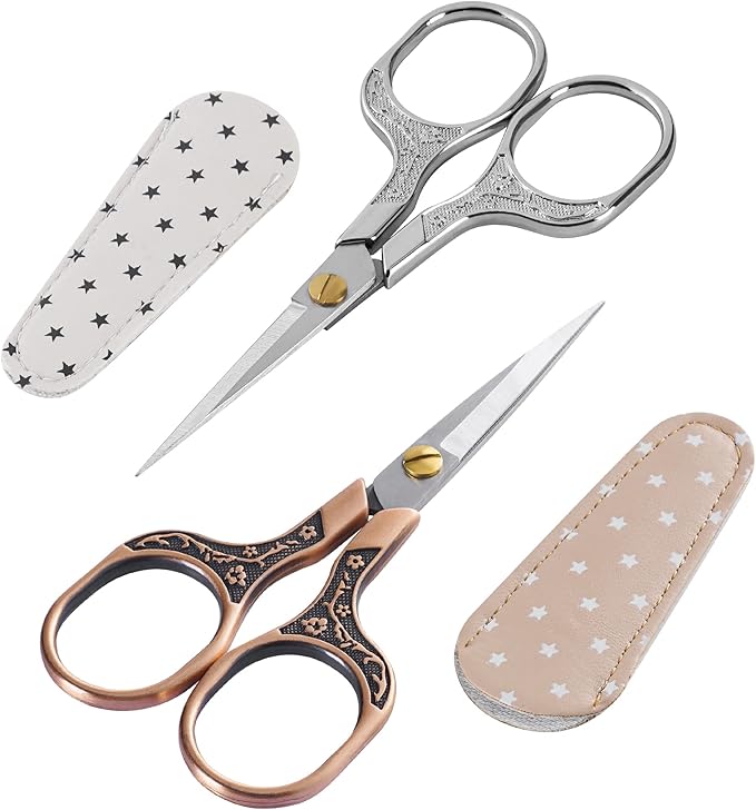 Facial Small Hair Grooming Beauty Scissors,2pcs 5 inch Comestic Cutting shears for Men and Women,Hair Trimming,Beard,Nose Hair,Eyelash,Sewing,Embroidery,Craft, Art Work & Everyday Use