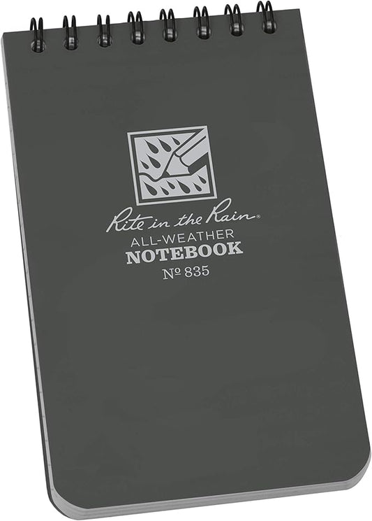 Rite in the Rain Weatherproof Top Spiral Notebook, 3" x 5", Gray Cover, Universal Pattern, 6 pack (No. 835L6)