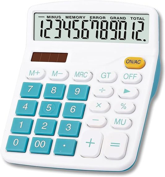 Meichoon Calculator Large Display Desktop Solar Battery Dual Power 12 Digit Financial Dedicated Standard Function Business Calculator Multifunctional KA08 Blue