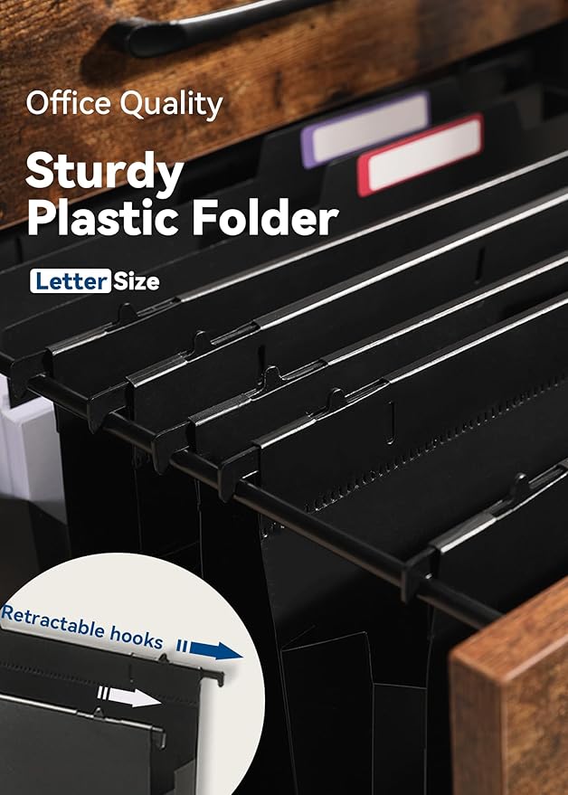 Plastic High Capacity Hanging File Folders, 4" Expanding Pocket with Movable Dividers, Heavy Duty for Filing Cabinet, Insertable Tabs, Letter Size - 6 Pack