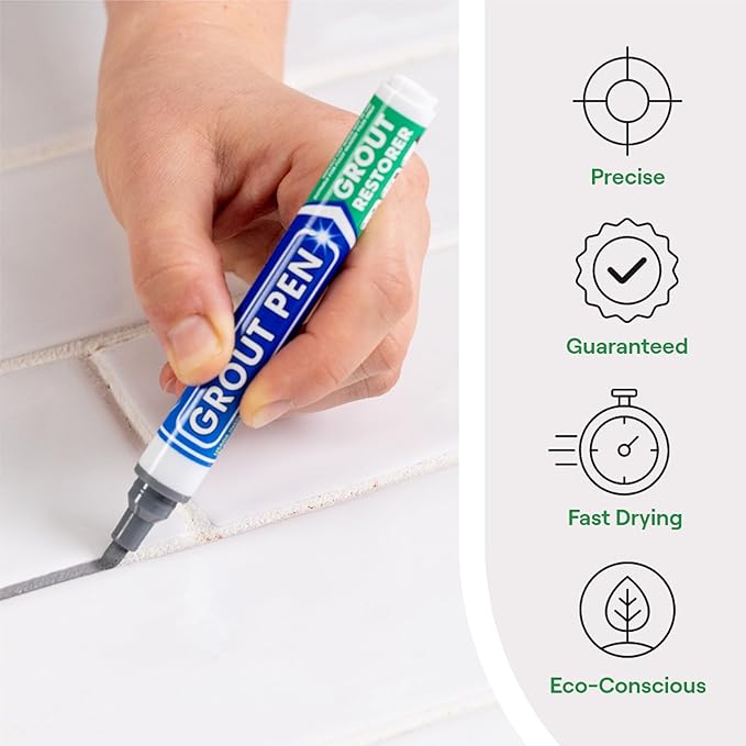 Grout Pen Grey Tile Paint Marker: Waterproof Grout Paint, Tile Grout Colorant and Sealer Pen - Grey, Narrow 5mm Tip (7mL)