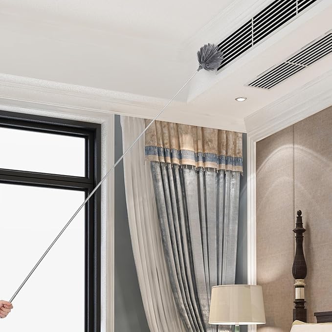 PRETYZOOM Extendable Cobweb Duster with Telescoping Pole and 3 Cleaning Heads Lightweight Spider Web Remover for High Ceilings and Outdoor Use Adjustable Length up to 94.5 Inches