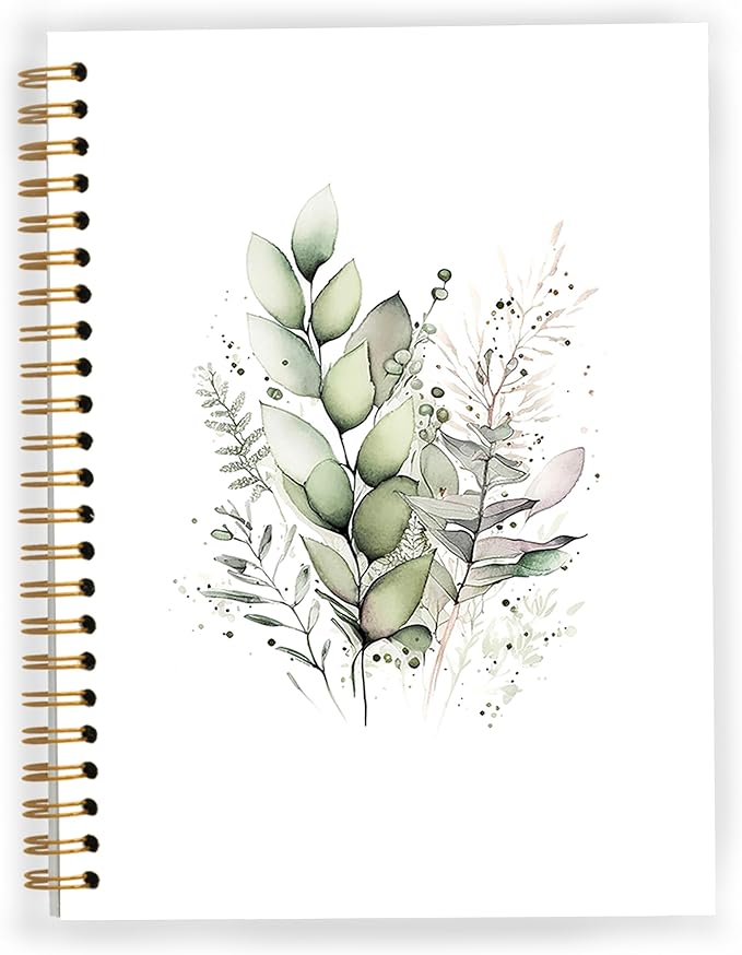 Boho Sage Green Floral Spiral Notebook, Green Eucalyptus Botanical Notebooks for Note Taking, Floral Flower Aesthetic Journal for Women, 5.5x8.3 Inch