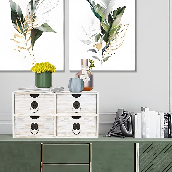 Wood Desk Organizer, White Wooden Desktop Organizer with Drawer, Tabletop Storage Organization Box for Countertop, Home Office Supplies, Bills (4 Drawer)