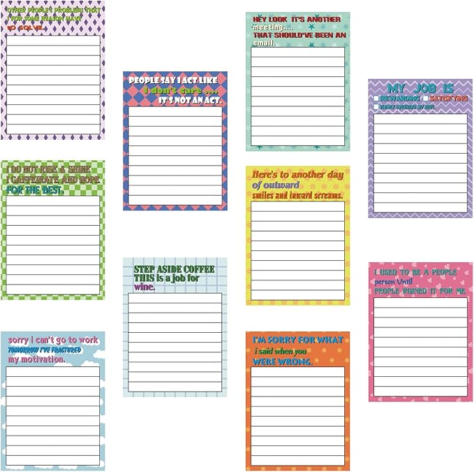 10 Pads Funny Sticky Notes with Sarcastic Sayings, to Do List Sticky Notes Pad with Lines, Cute Memo Notepads for Reminder Planner Students Office Coworkers Staff Appreciation Gifts 3 x 4 Inch