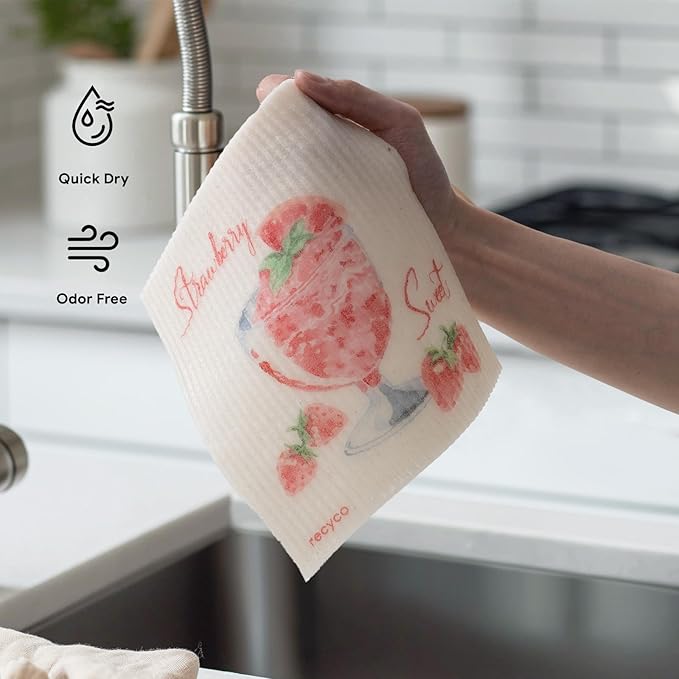 RECYCO Swedish Dishcloths for Kitchen | 6 Pack Cocktails Washable Dish Rags | Cellulose Reusable Cleaning Paper Towels | Absorbent Counter Dish Cloth Sponge Kitchen Wipes, 8" L x 7" W
