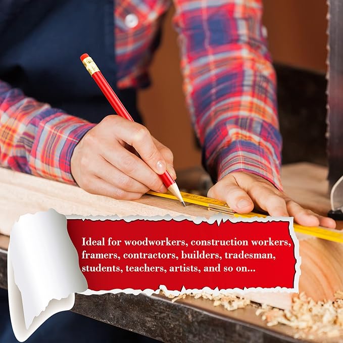 48 Pcs Jumbo Pencil, Wooden Pencil with Black Core for Carpenters Construction Workers Woodworkers Framers Beginners Students Teachers DIY Project(Red)