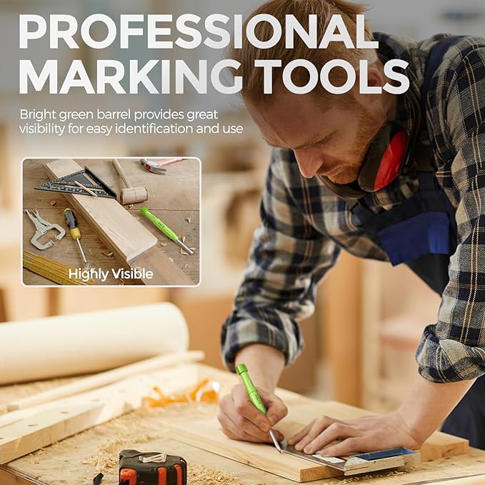 Nicpro 4 Pack CP3000 Carpenter Pencils with Sharpener, Mechanical Pencil Set with 76 Refills, Heavy Duty Construction Pencil, Carpenter Tools for Working Architect Marking (Red, Black, Yellow, Green)