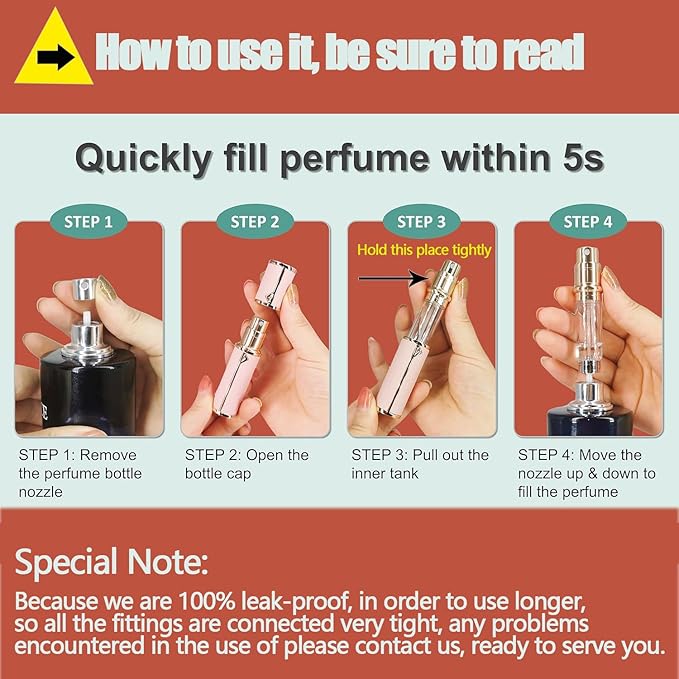 Perfume Travel Refillable Atomizer mini spray travel perfume bottle，Mini Cologne Dispenser refill bottle，5ml Comes in gift box Genuine Leather Bottom-Filling Fragrances Perfume Atomizer(White)