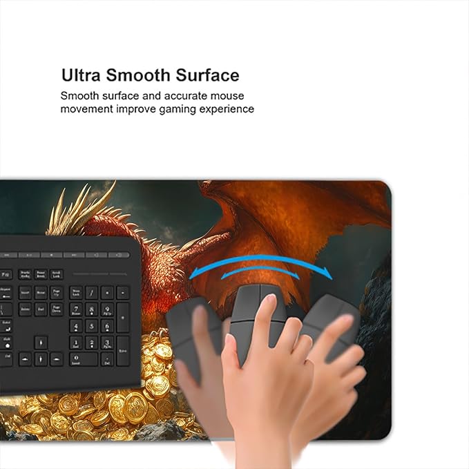 Red Dragon Gaming Mouse Pad Desk Pad Grand Majestic Treasure Hoard Gaming Mouse Mat with Stitched Edges,Non-Slip Waterproof Rubber Base Mouse Mat Office Computer Keyboard Laptop Home 31.5"x11.8"