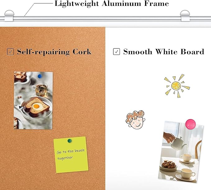 WALGLASS Combination Magnetic Whiteboard & Corkboard, 20"x30" Combo for School, Office & Home, Dry Erase Board with Removable Tray, Pins, Eraser, Markers & Magnets