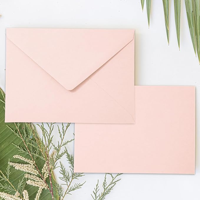 Whaline 50Pcs A7 Invitation Envelopes Set Blush Pink Greeting Card Envelopes V-Flap Envelopes Gift Card Sleeves for Mailing Envelopes Sending Card, 7.3x5.3 Inch