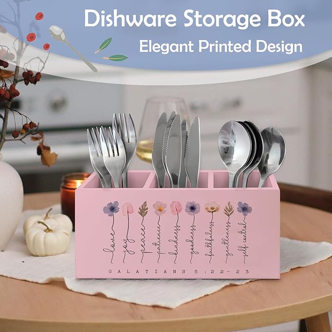 SNNDER Christian Pen Holder for Desk, Religious Christian Gifts for Women, Floral Boho Christian Bible Verses Wooden Pen Pencil Holder Organizer for Home Office Desk Accessories(PINK)