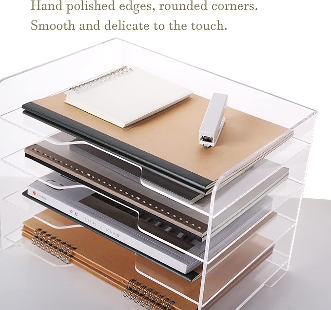 Acrylic Desk Organizer, 4 Tier Paper Tray, Clear Letter Tray, Office Accessories